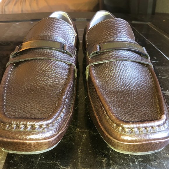 Calvin Klein Tumbled Leather Driver Loafers (Brown) - Picture 3 of 9